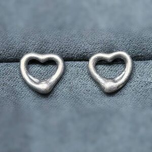 Tiffany & Co Open Heart Elsa Peretti Stud Earrings Sterling Silver